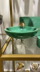 Pirinç Boynuz Ayaklı Çanak Yeşil