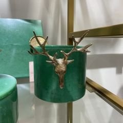 Geyik Figürlü Mermer Mumluk Yeşil