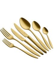 Altın Paslanmaz Çelik Çatal Bıçak Takımı 42 Parça
