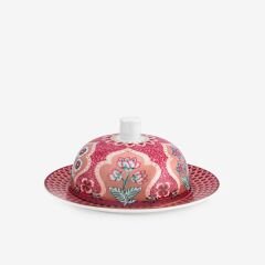 Butter Dish Round Flower Festival Deco Dark Pink 17x8cm
