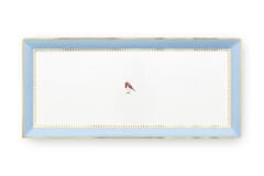 Cake Tray Rectangular Love Birds Blue Khaki 33.3x15.5cm