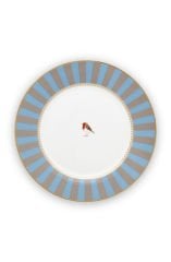 Plate Love Birds Stripes Blue Khaki 21cm