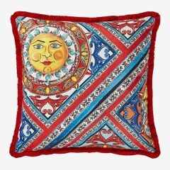 Kırmızı Mavi Kadife Dekoratif Yastık 60x60 cm