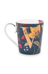 Alphabet Mugs Mavi Porselen V Harfli Kupa 350 ml