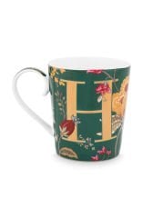 Alphabet Mugs Yeşil Porselen H Harfli Kupa 350 ml