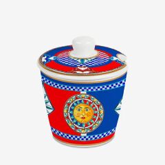 Kırmızı Mavi Porselen Şekerlik 10 cm