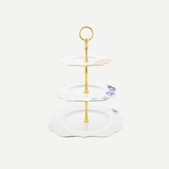 Mavi Beyaz Porselen 3 Katlı Servis 28 cm