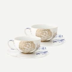 Set/2 Tea Cups & Saucers Royal White