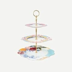 Sarı Pembe Porselen 3 Katlı Servis 28 cm