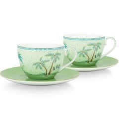 Yeşil Porselen Çay Fincan Seti 280 ml