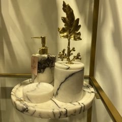 Yapraklı ve Okyanus Mercanlı Banyo Seti Beyaz