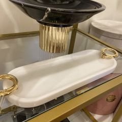 Çift Halkalı Beyaz Mermer Tepsi