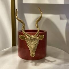 Pirinç Geyikli Mermer Mumluk Kırmızı